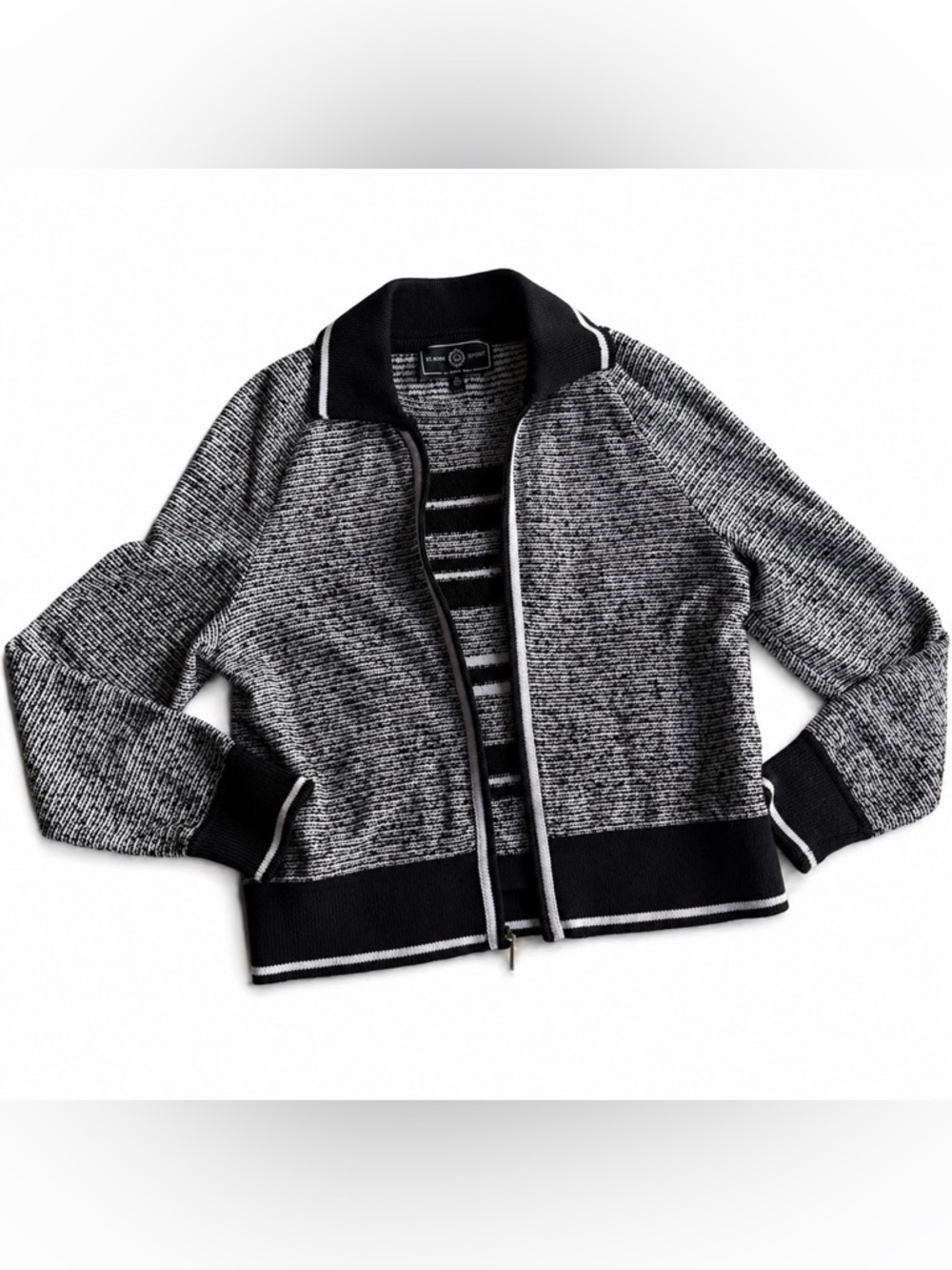 St John Sport Knit Jacket Vest Set Black White Petite P
